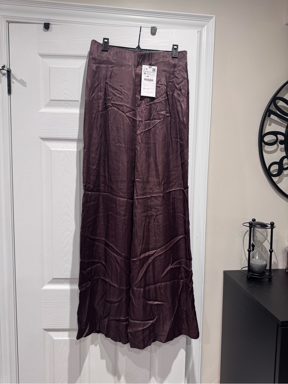 Zara Satin wide leg pants  in Plum/Brown